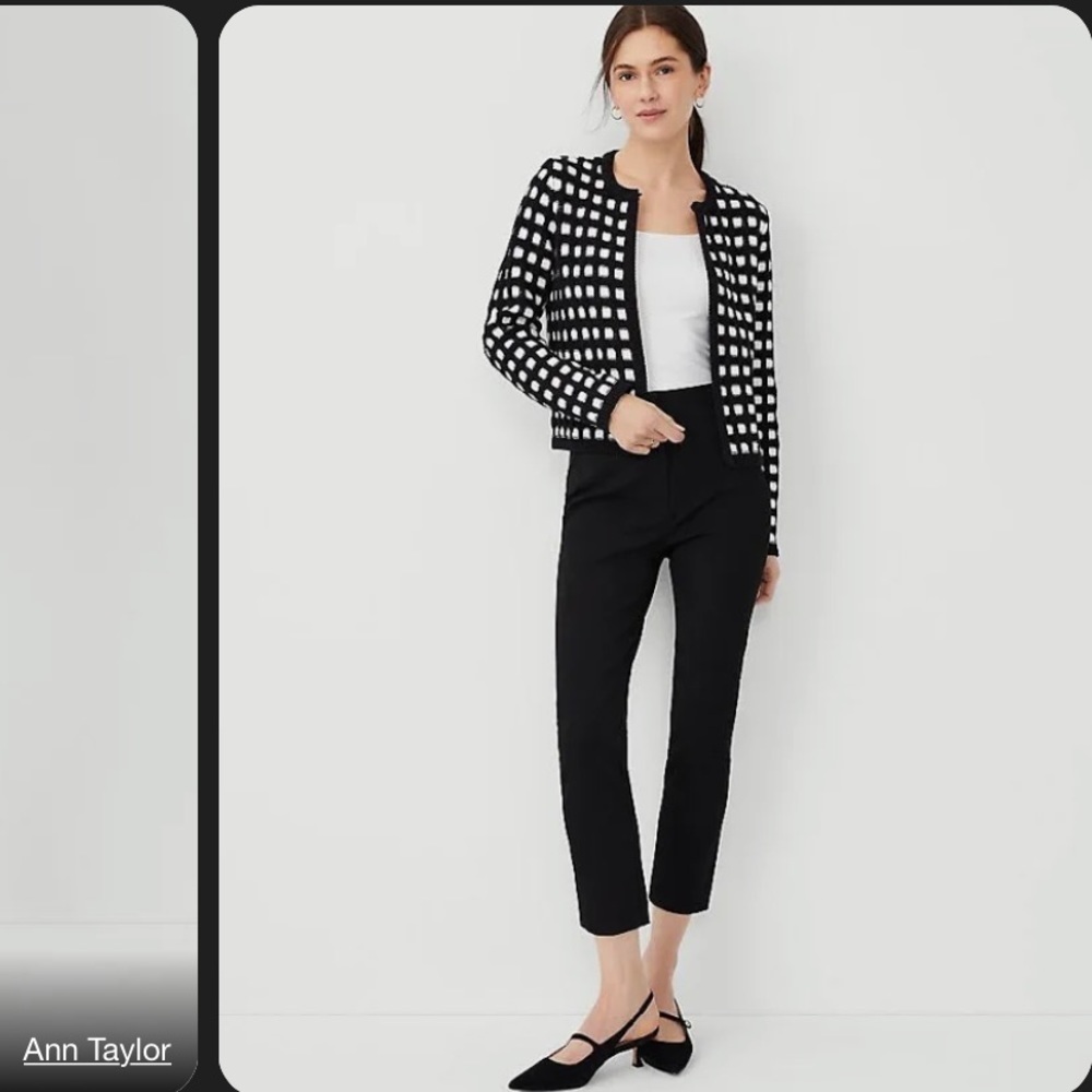 Ann Taylor The crop mid rise slim leg cuffed leg trouser, black dress pants